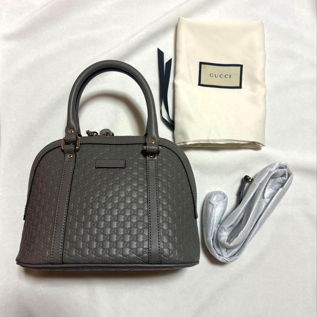 GUCCI マイクロシマ GG柄型押し レザー 2WAY ハンドバッグ　グレー
