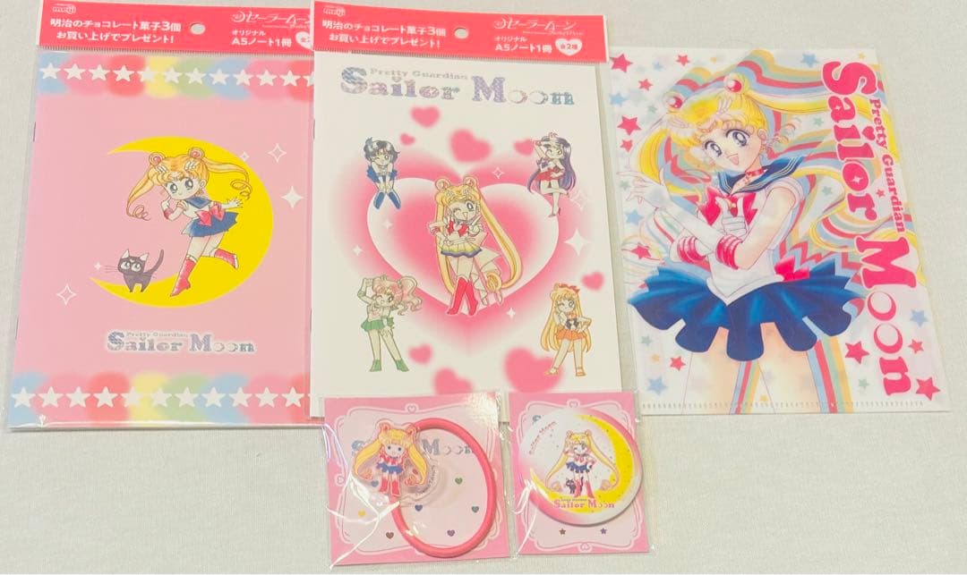 セーラームーン明治チョコレート ノート クリアファイル ヘアゴム 缶