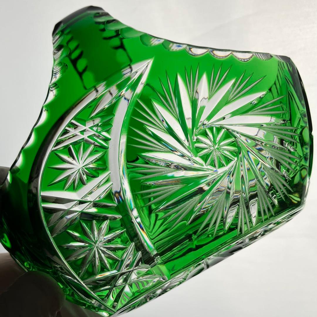 希少 切子 クリスタル カット ガラス バスケット 鉢 オブジェ 置物