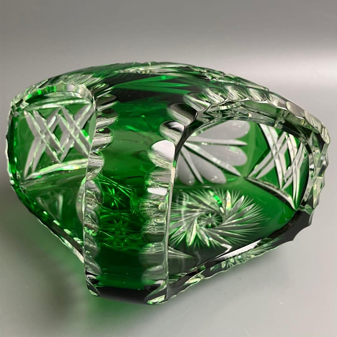 希少 切子 クリスタル カット ガラス バスケット 鉢 オブジェ 置物