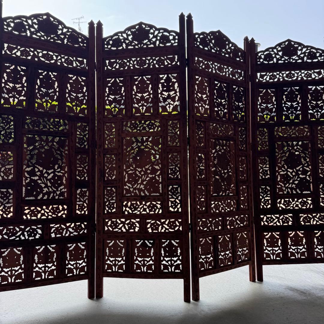 希少美品 アンティーク シーシャムウッド 4連 パーテーション 仕切り 衝立