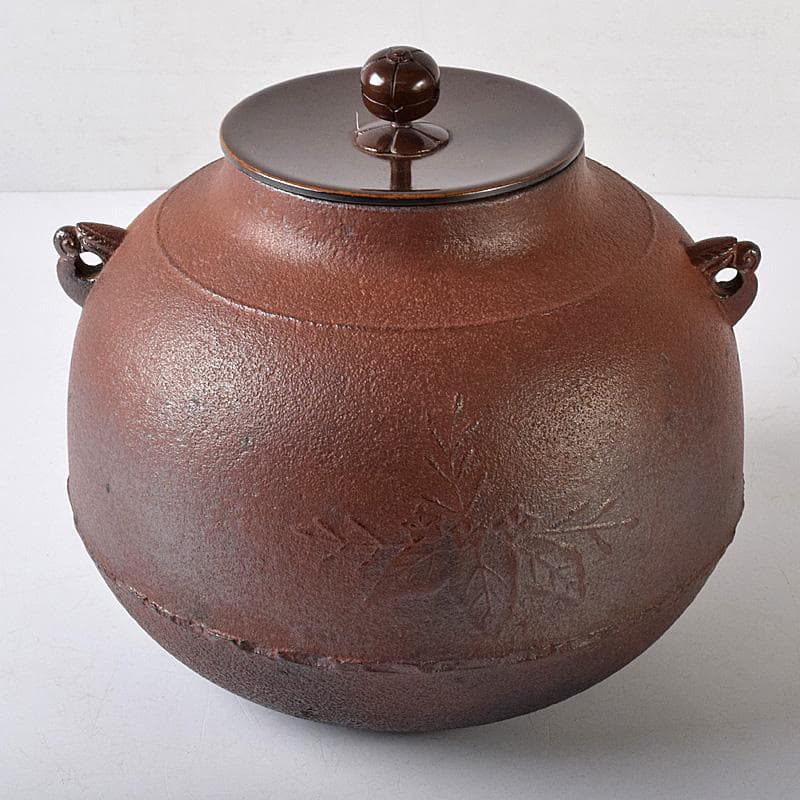 茶道具　人間国宝　釜師　高橋敬典作　桐地紋　真形釜　共布共箱　V　R8334B