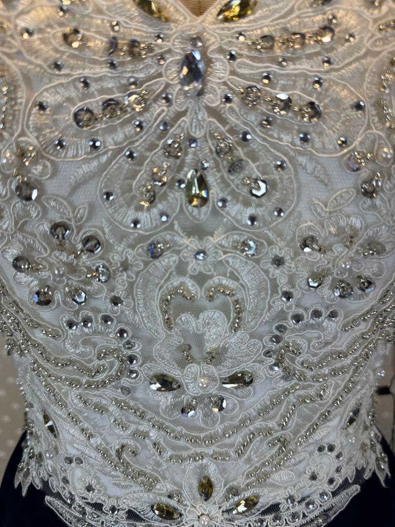 ネイビー ビーズ刺繍Aラインロングドレス