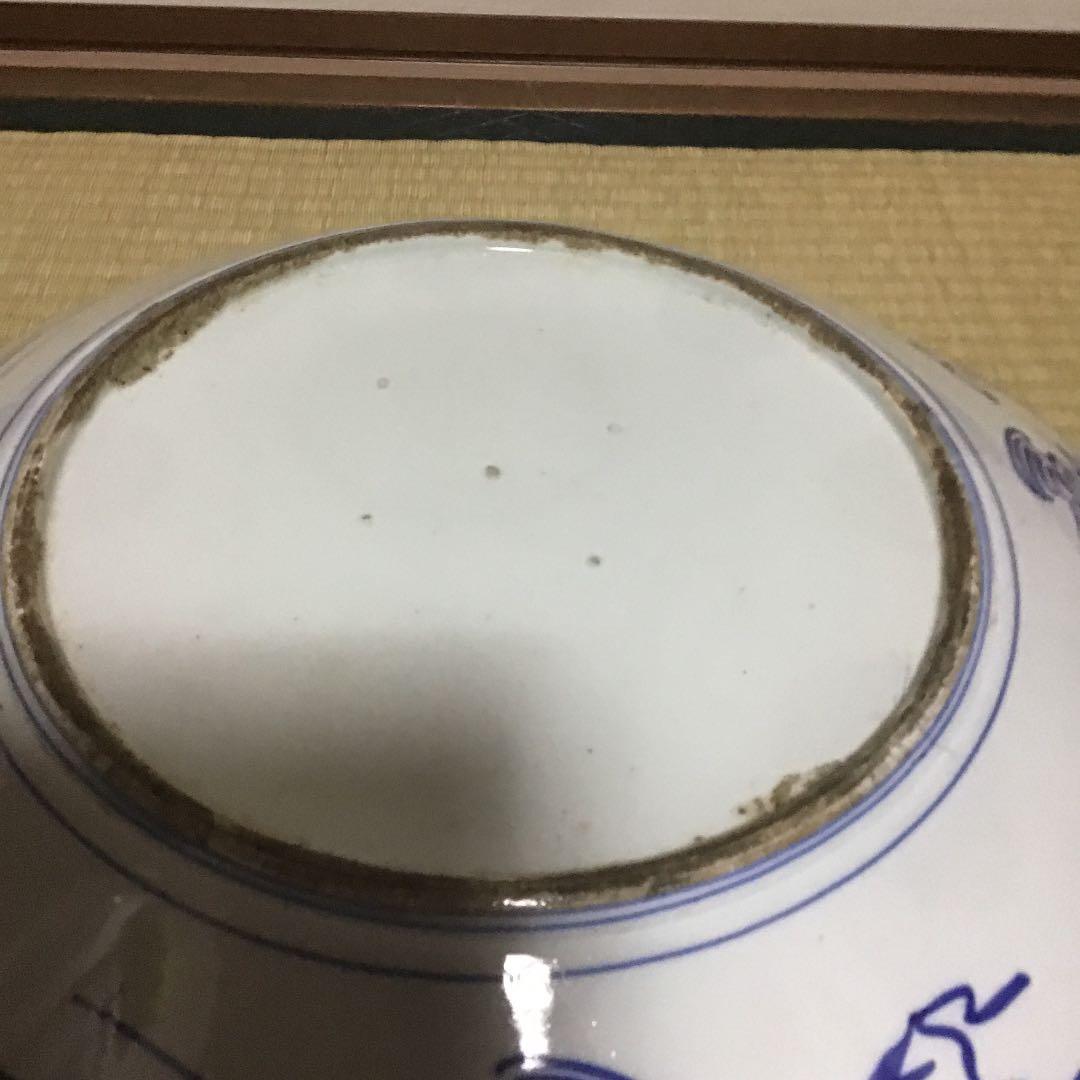 古伊万里染付扇面鹿に鶴の図大皿