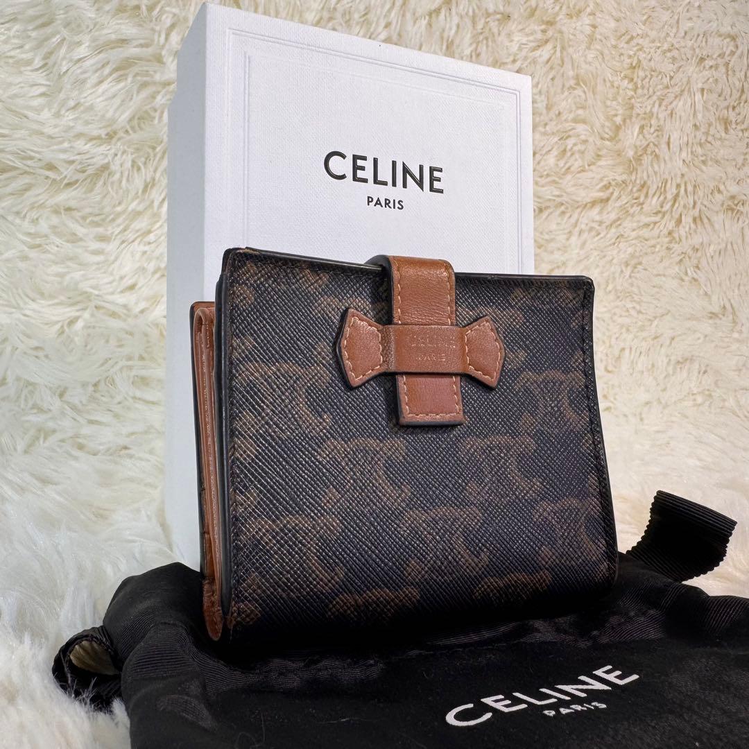 CELINE セリーヌ 折り財布 トリオンフ マカダム PVC レザー 多収納
