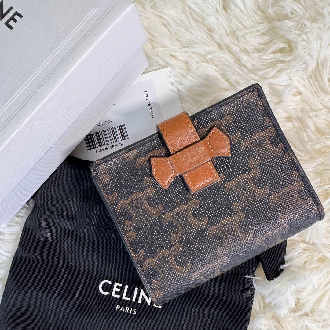 CELINE セリーヌ 折り財布 トリオンフ マカダム PVC レザー 多収納