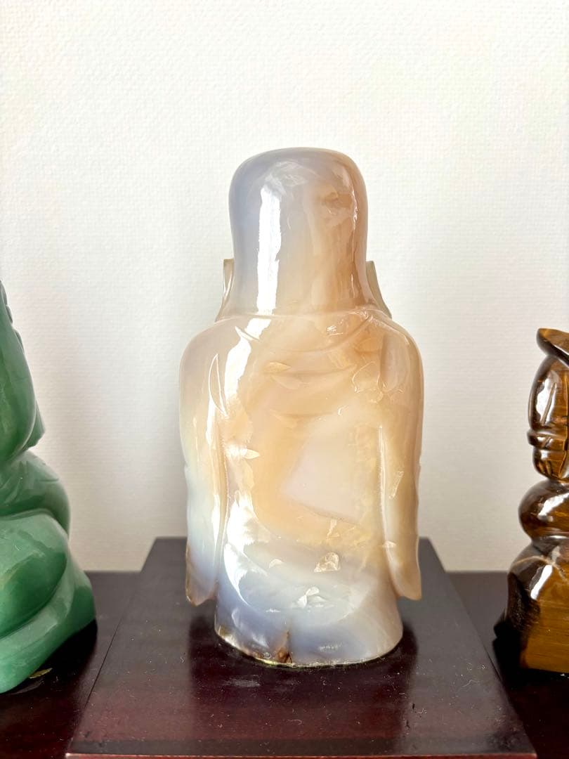 七福神 天然石彫刻像 7体セット 木製台付き