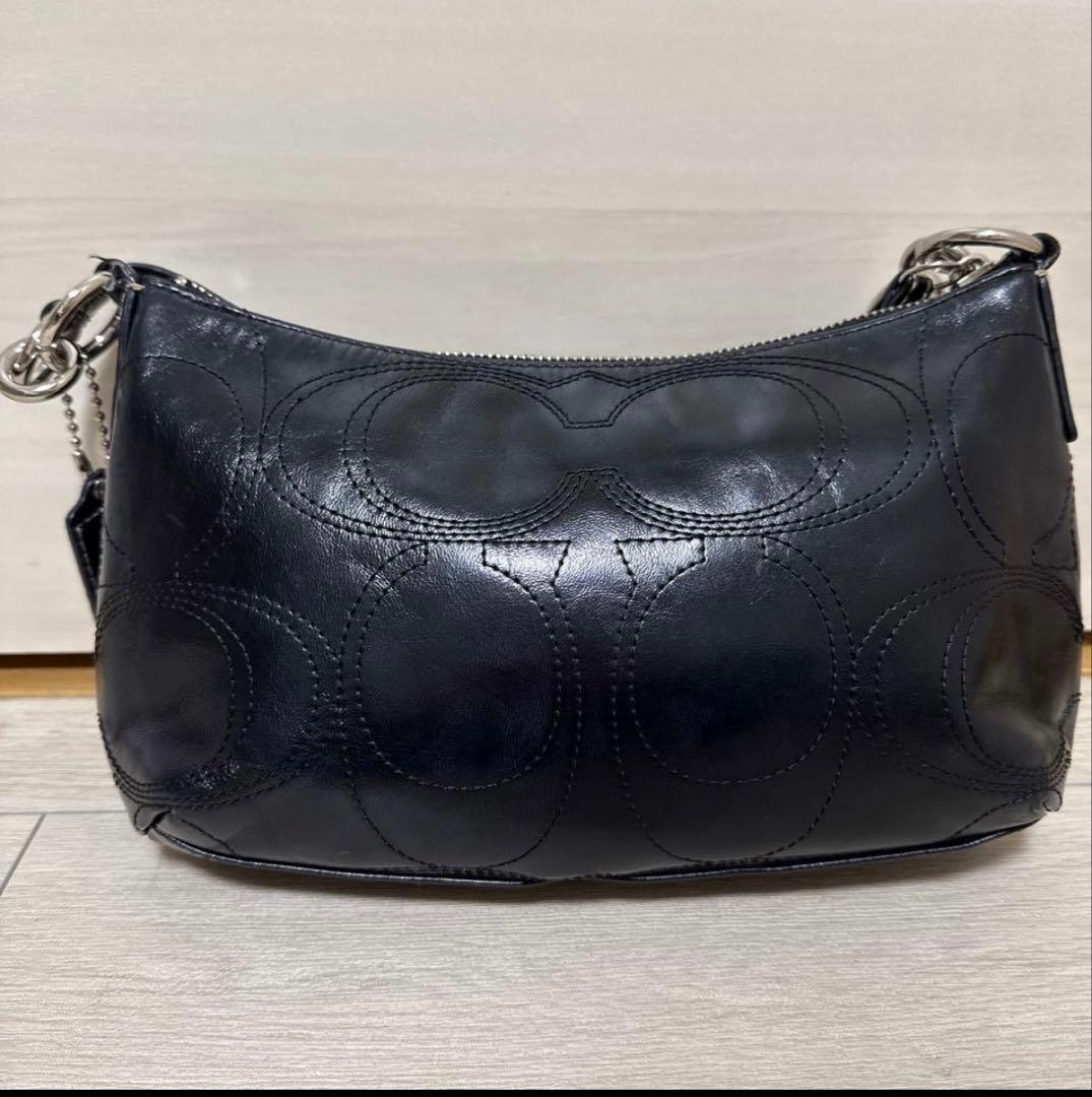 COACH ブラックレザー ハンドバッグ - メルカリ
