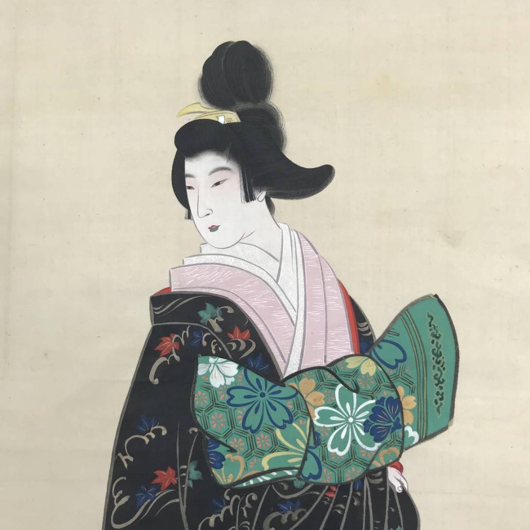 【真作】山田耕甫/美人画/掛軸☆宝船☆AB-534