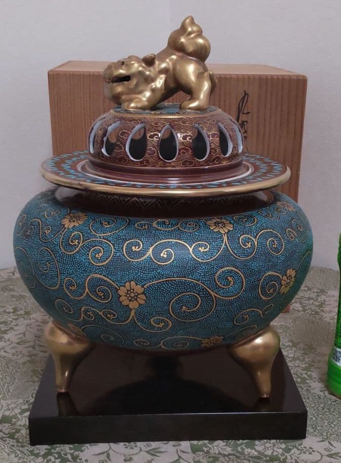 九谷焼特大青粒鉄仙香炉【特注品】【特注サイズ】【存在感】【手打青粒】