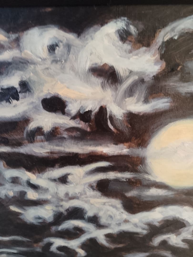 月と龍。油彩画 11ｘ9 インチサイズ