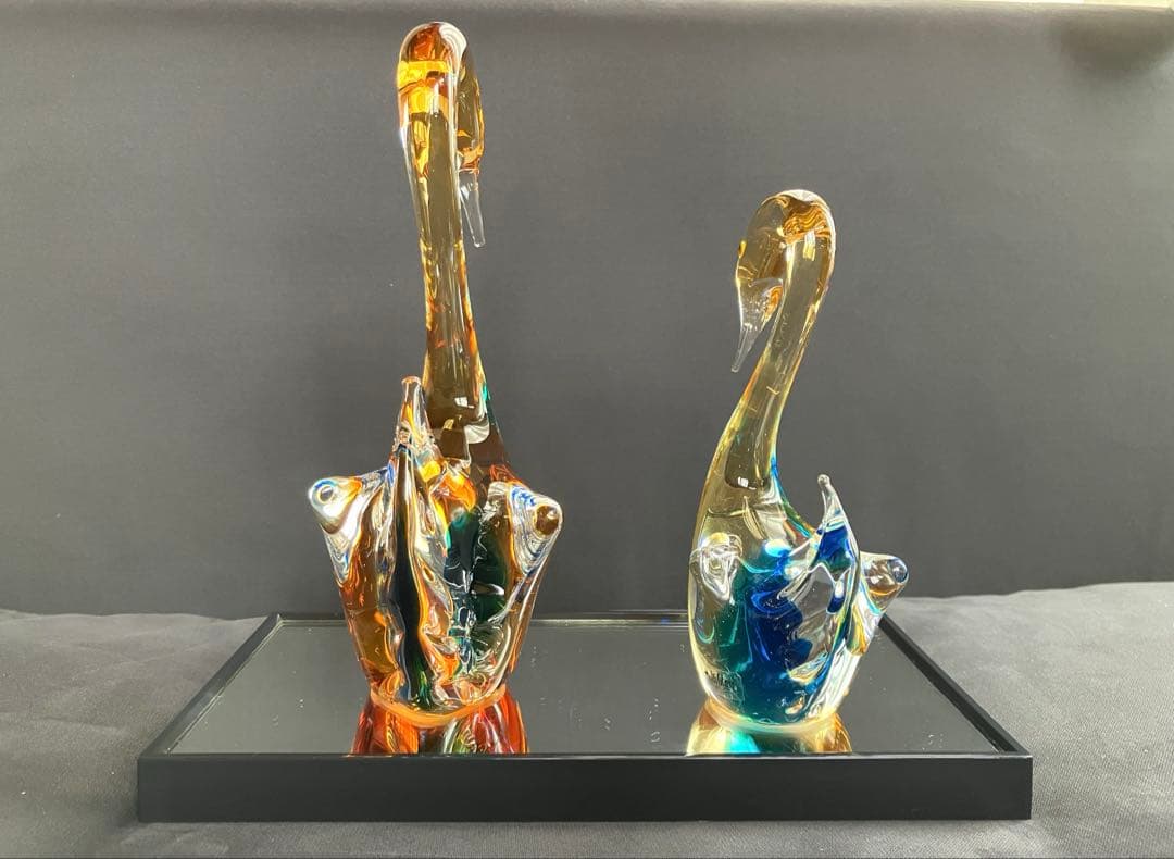 ガラス製白鳥 置物 2羽セット マルティグラス Multi Glass スワン