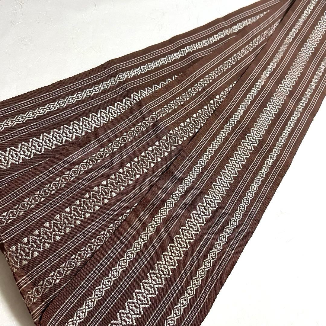 単衣 半幅帯 本場筑前博多織 献上柄 茶色 PO-3237