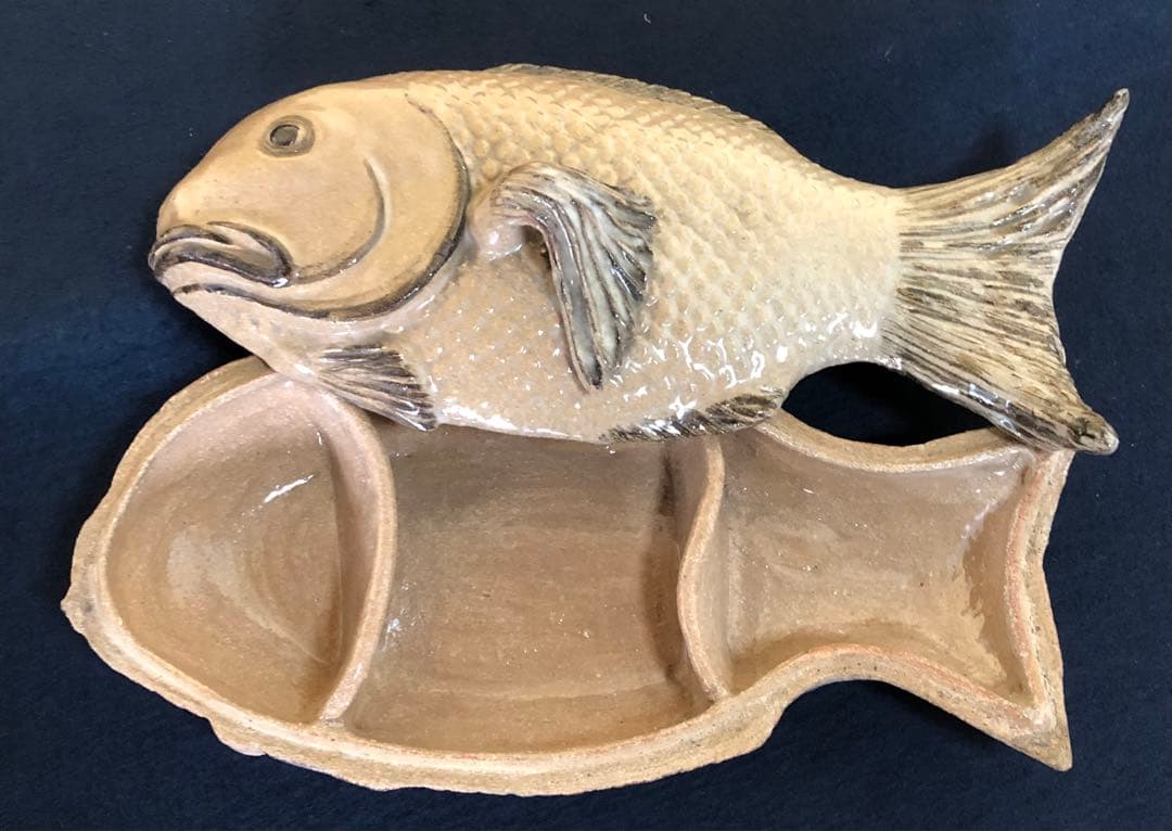 《レ》懐石 鯛形蓋物 在銘 時代 木箱　251107う4