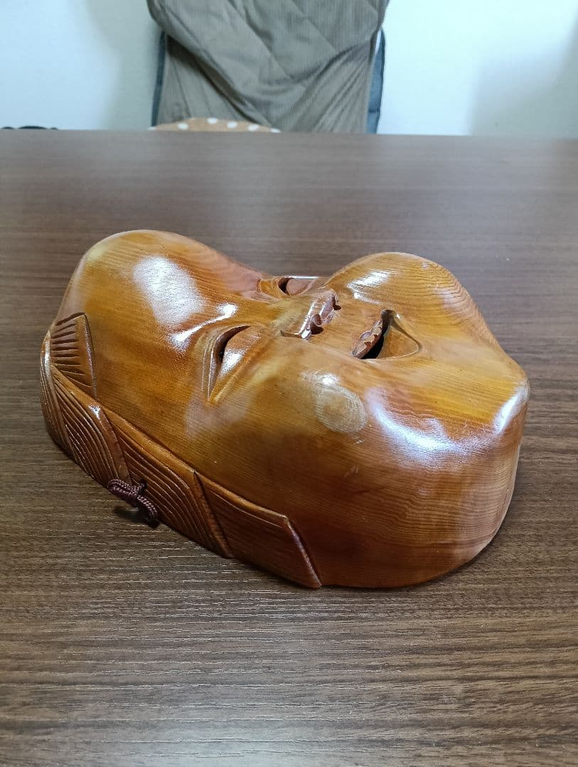 骨董 木製面 おかめ 縁起物 手掘り 木彫り 壁掛け お面 - メルカリ