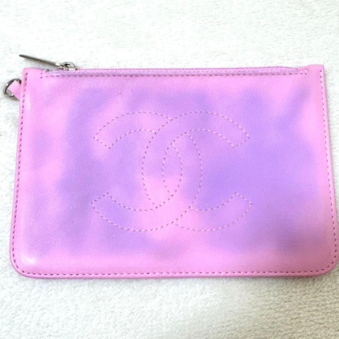 美品✨CHANEL ケース　ココマーク　レザー　ピンク　パープル