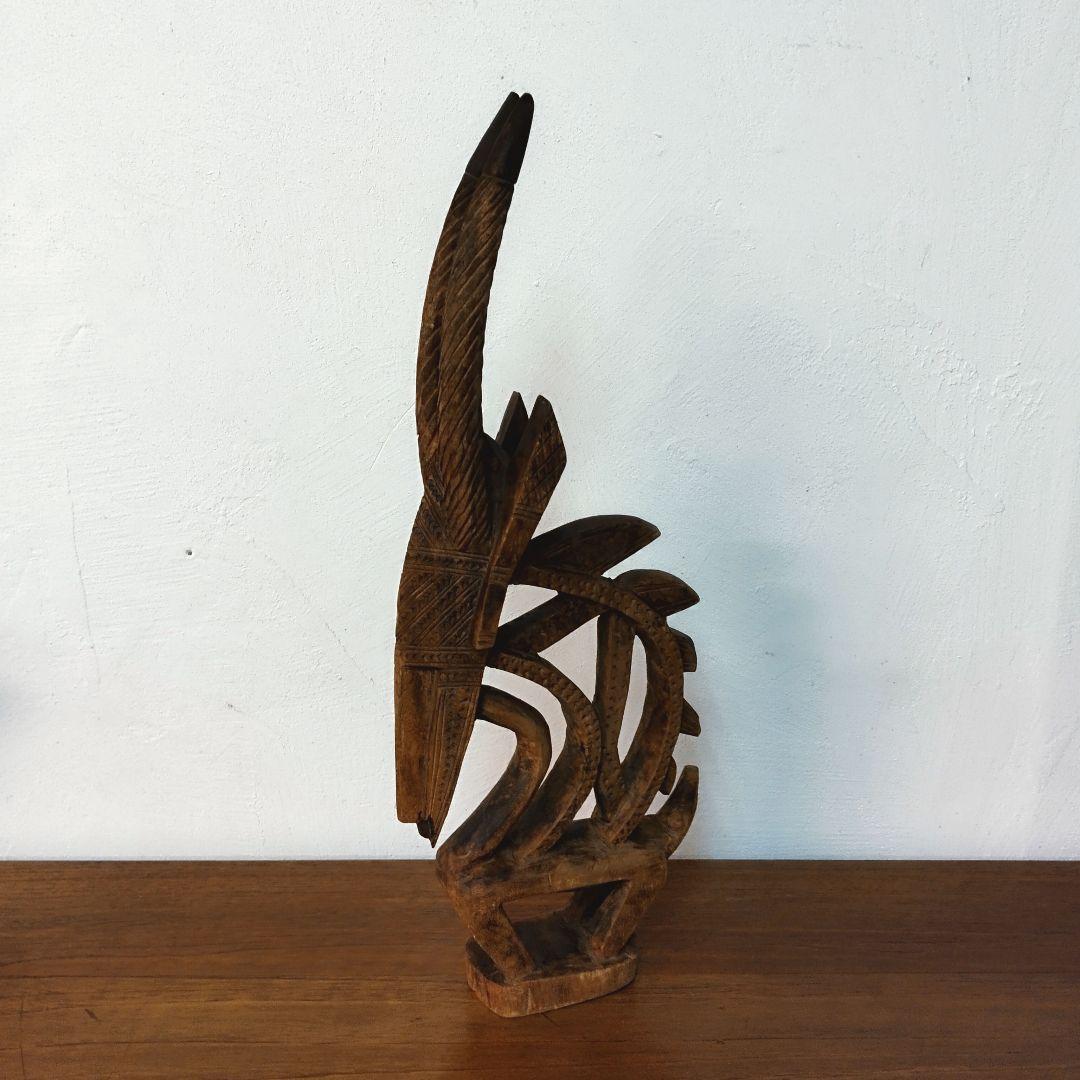 アフリカ美術【マリ共和国】バンバラ族 木彫り チワラ 頭上面 オブジェ