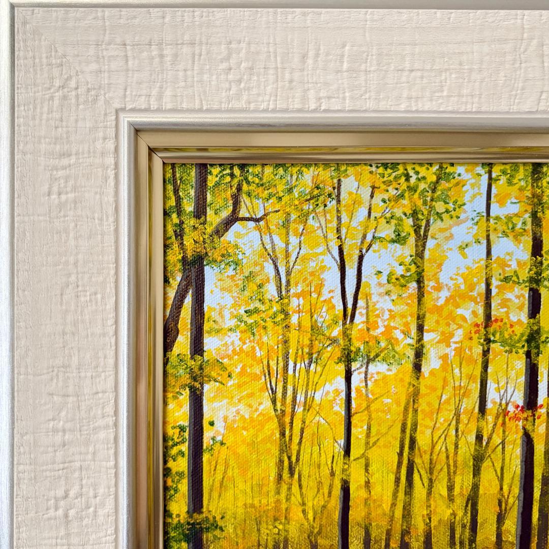 アクリル画　原画　「オータムバックヤード01」額縁付き　SMサイズ　風景画