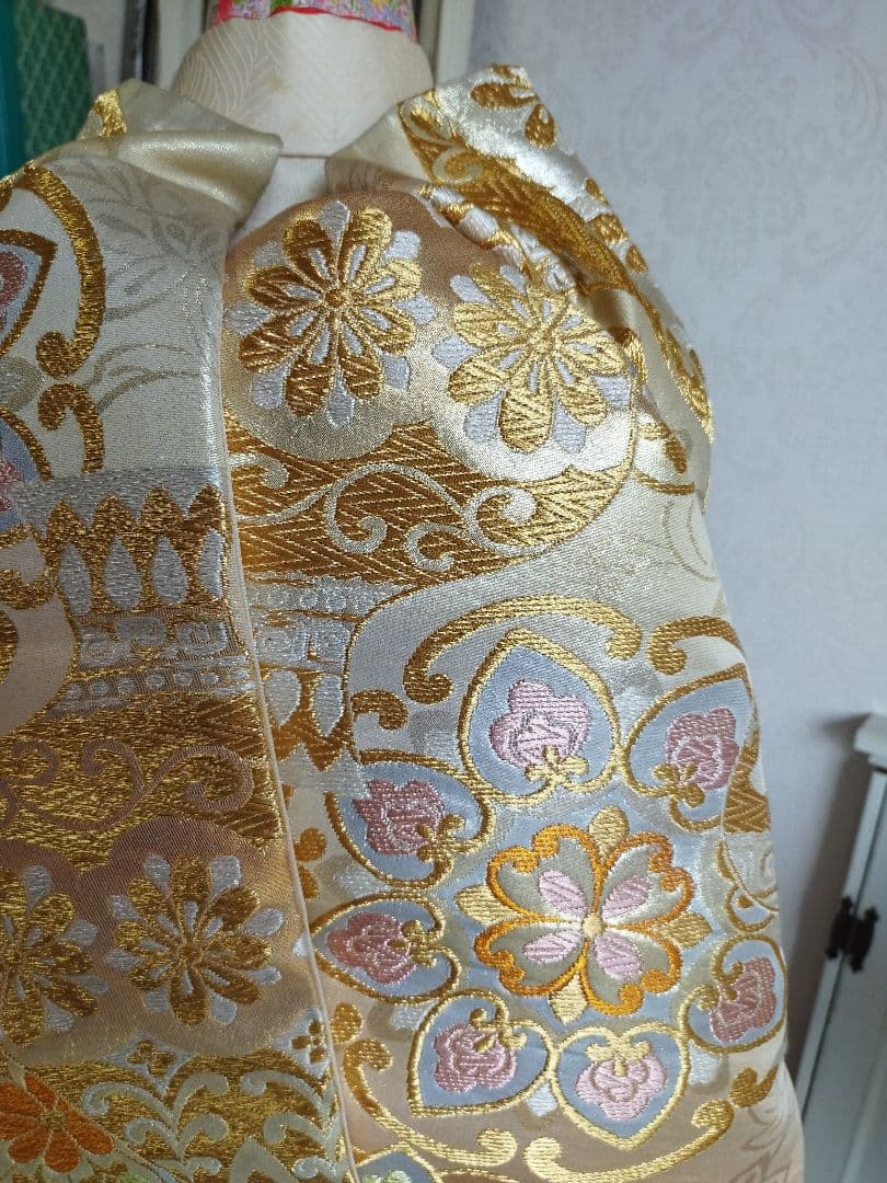 白金に華紋のだらりの帯☆作り帯