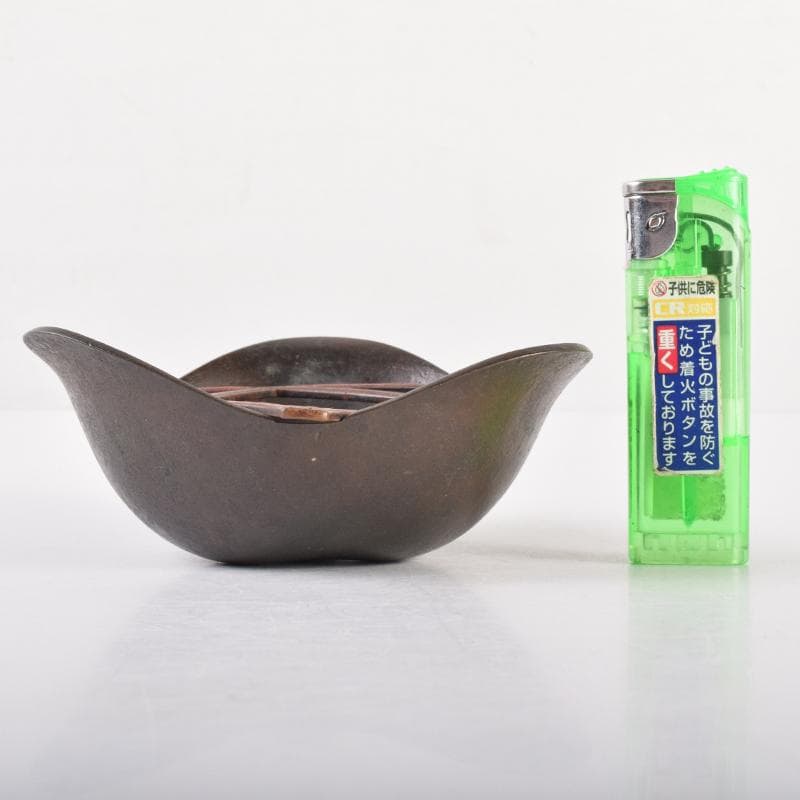 西村純一作　青銅　七宝飾り　灰落　灰皿　共箱　N　6968
