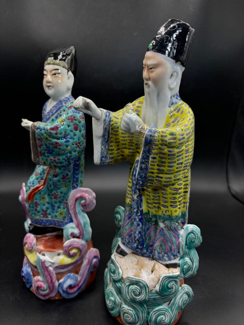 中国美術 古玩 色絵陶人形 陶器人形 高さ約26cm 置物 オブジェ 古董品