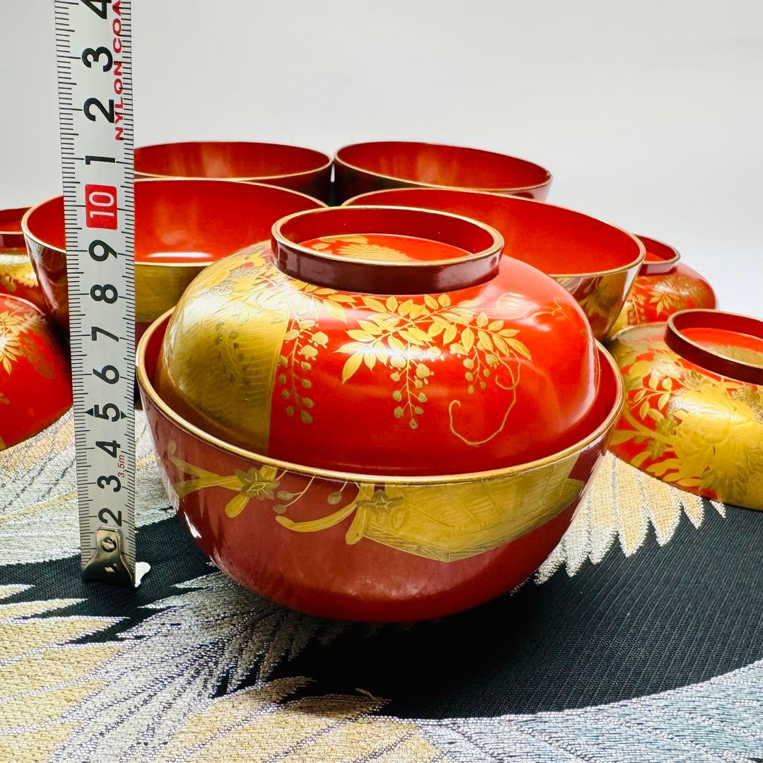 漆器沈金金蒔絵木製蓋付椀お煮物椀吸物椀8客骨董品京都屋善八