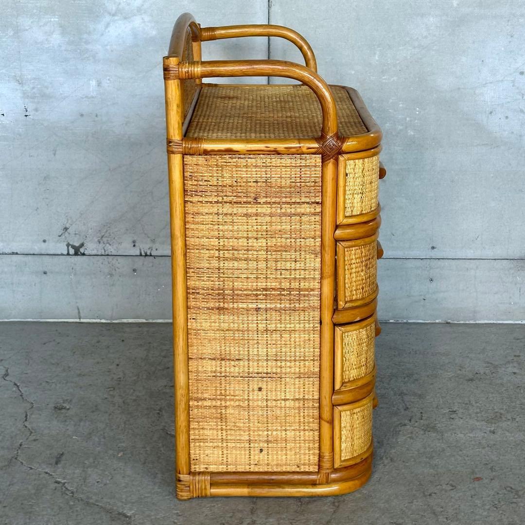 ラタン꧂ 70s〜80s昭和レトロ♢ ラタンチェスト 5段 籐家具 ナチュラル