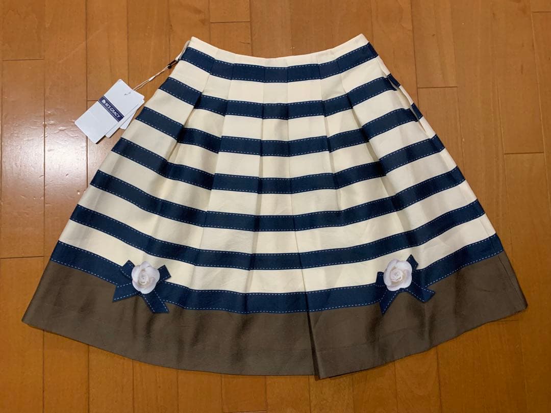 新品☆ エムズグレイシー のカメリアリボンボーダーフレアスカート