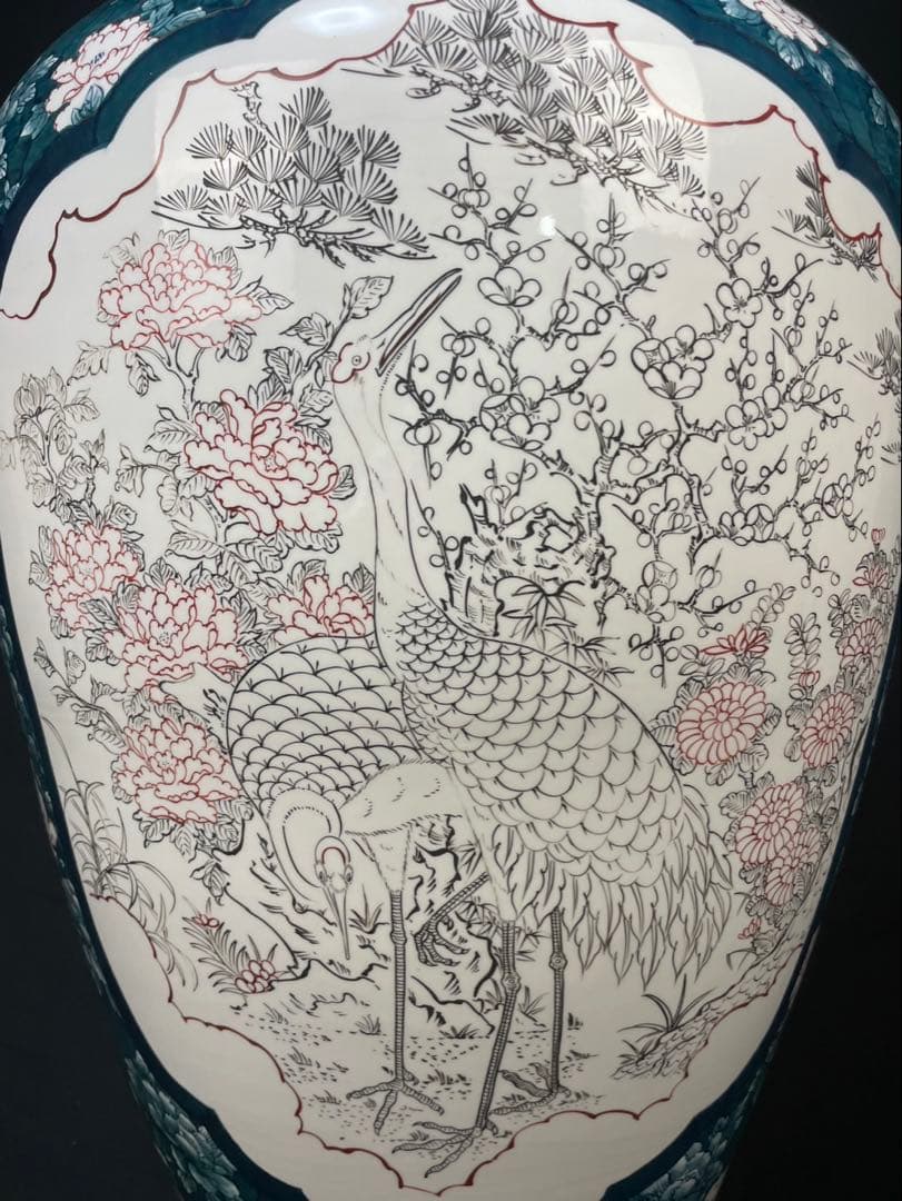 有田焼 特大 染付 牡丹孔雀図 花鳥絵 飾壷 光右衛門作 沈香