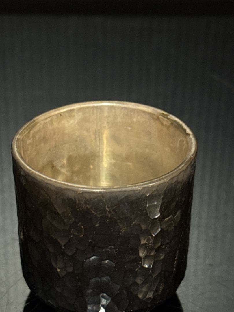 超重量級 極上 純銀 槌目 筒型 ぐい呑 酒器 桐箱入 約