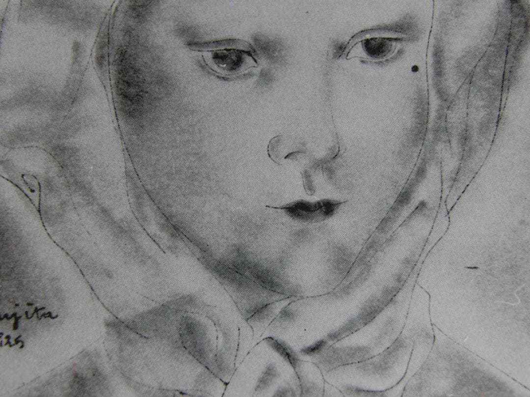 藤田嗣治、「少女」、希少な画集の額装画、オーダーマット付・日本製新品額入り