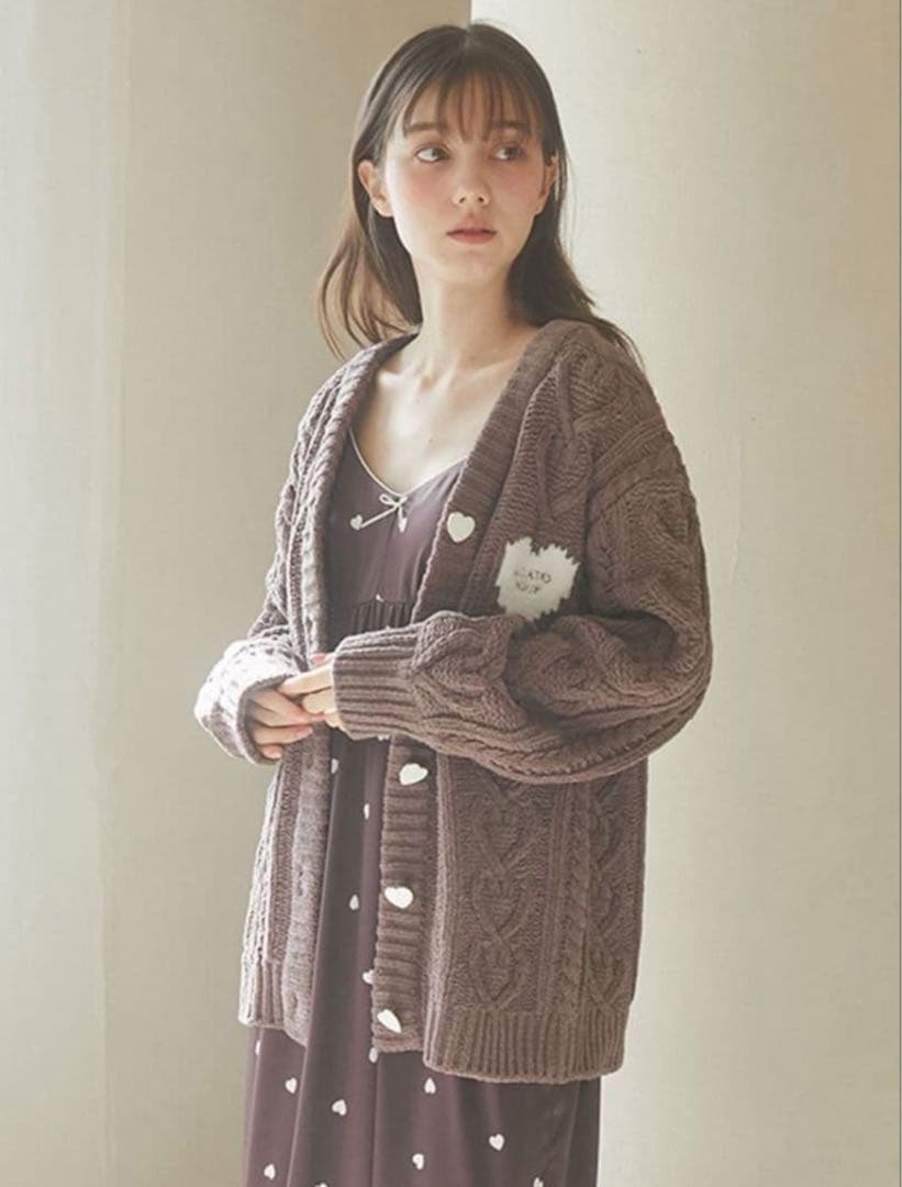 ジェラートピケ バレンタイン ハートアランカーディガン ‪ブラウン