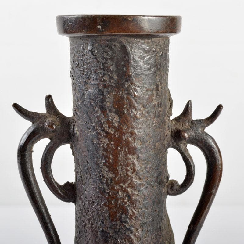 中国　古銅宣徳銅　龍波文　双耳瓶　D　R4706