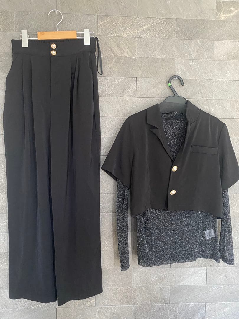 etoll. 3piecesジャケット＆パンツセットアップドレス ブラック