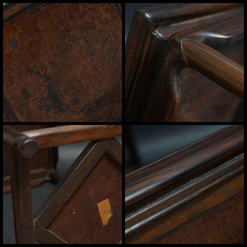 茶道具 古唐木縞黒檀製高足花台 天板花梨玉杢 瘤杢盆栽台 香炉台高さ36.5cm