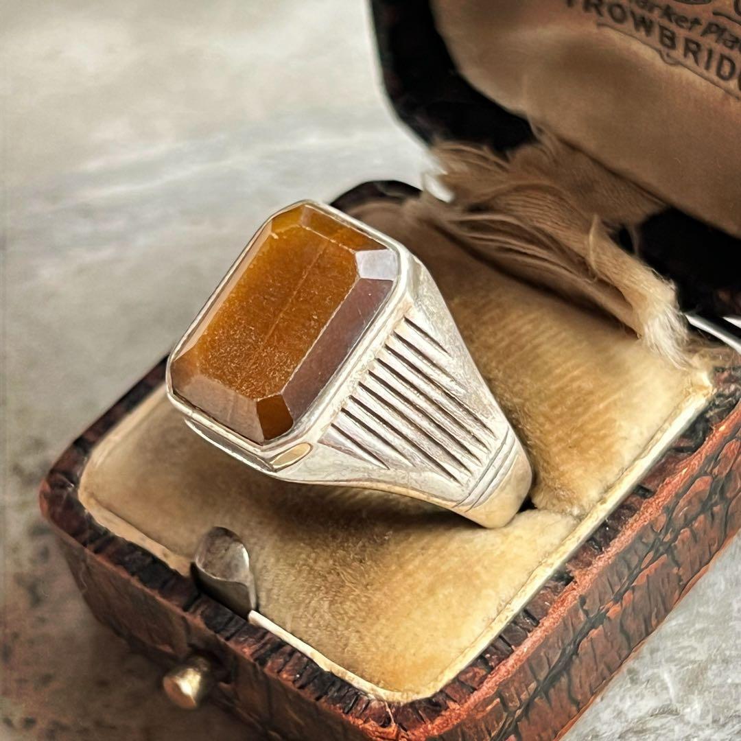 VINTAGE ヴィンテージ ボールド タイガーアイシグネット リング 指輪