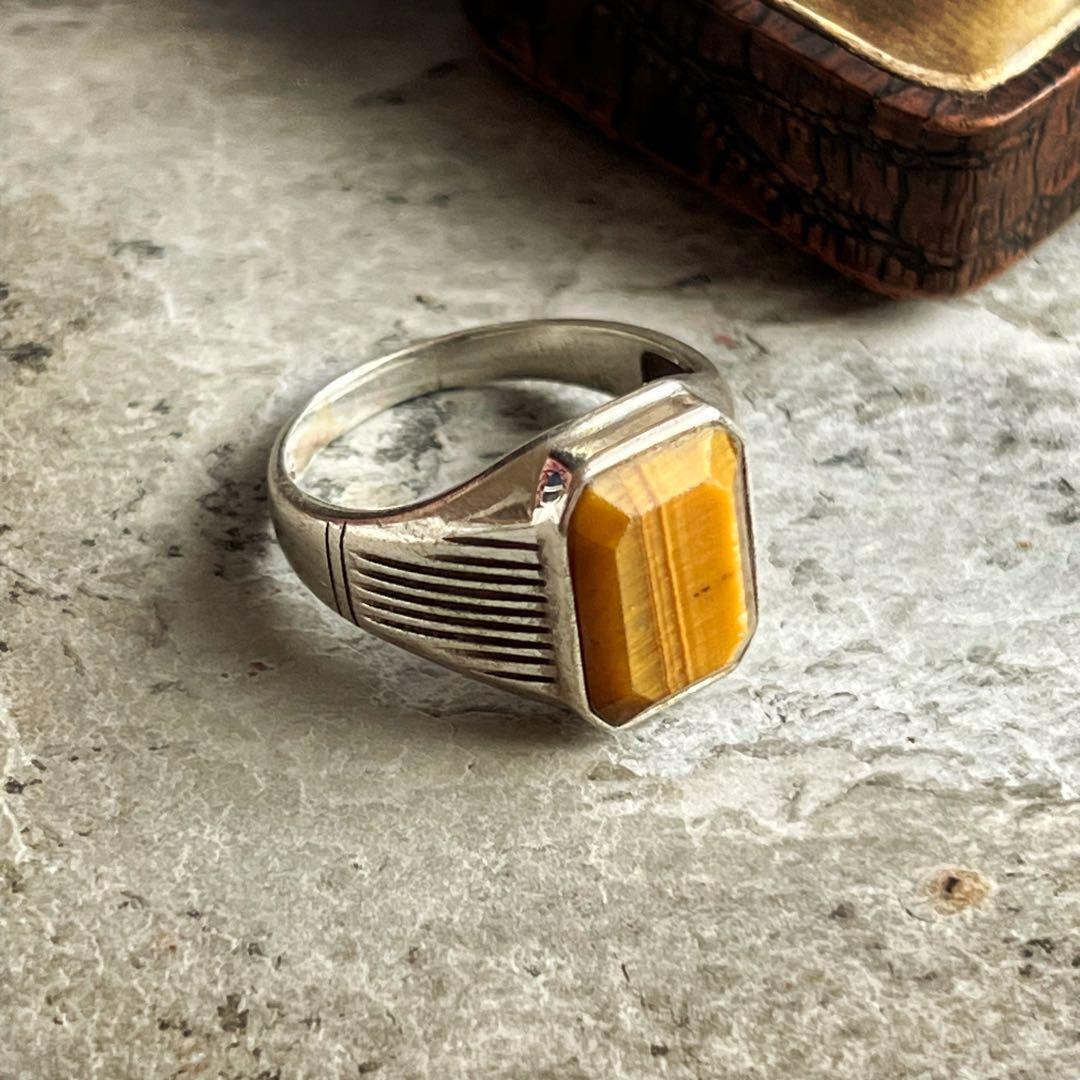 VINTAGE ヴィンテージ ボールド タイガーアイシグネット リング 指輪