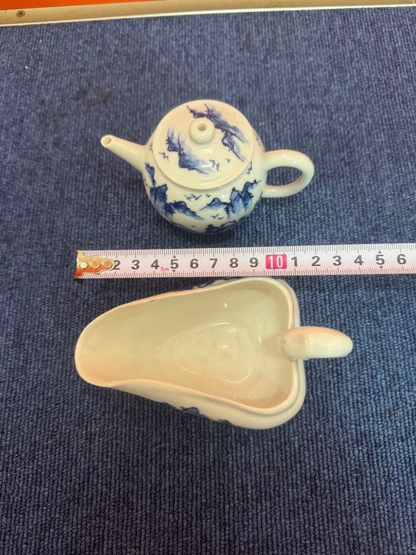 1683 平安白鳳 染付山水 急須1客 湯冷し1客