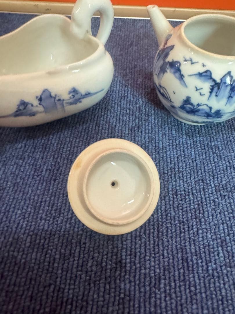 1683 平安白鳳 染付山水 急須1客 湯冷し1客