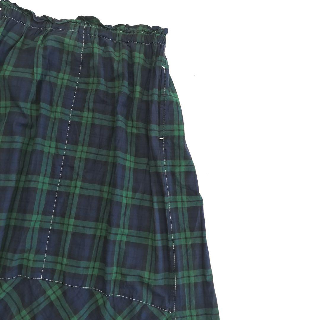トリココムデギャルソン　チェック　ゴム　パンツ　グリーン　緑