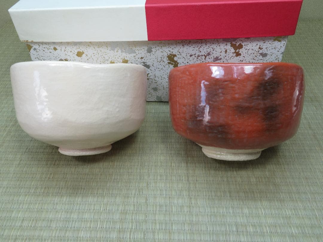 楽焼茶碗　紅白一双茶碗