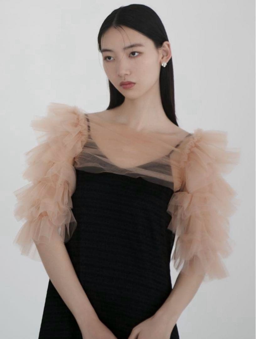 LEJA ティアードフリルチュールボレロワンピースドレス結婚式パーティー S