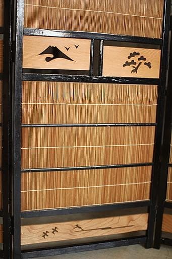 古い竹簾屏風 衝立 目隠し 四つ折り 透かし彫り 古民家 古道具