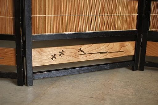 古い竹簾屏風 衝立 目隠し 四つ折り 透かし彫り 古民家 古道具