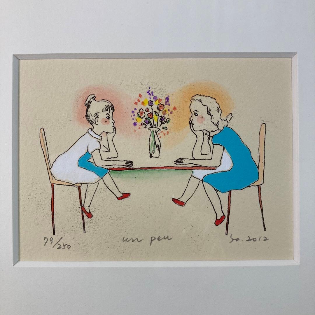 真作保証】山本容子「un peu」手彩色エッチング 直筆サイン 版画 銅