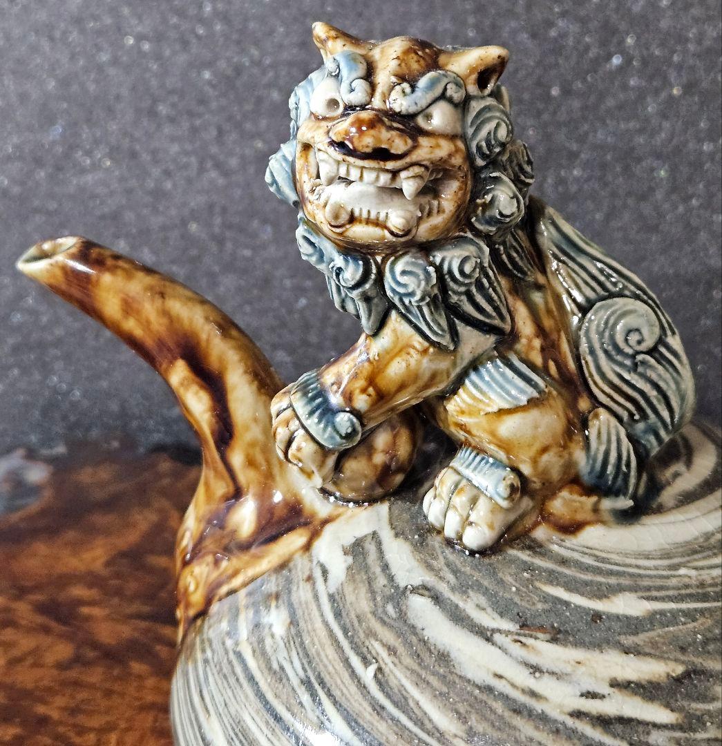 【上作品❗】沖縄の焼物　琉球壺屋焼　作家物　シーサー飾り　練込文　カラカラ　徳利