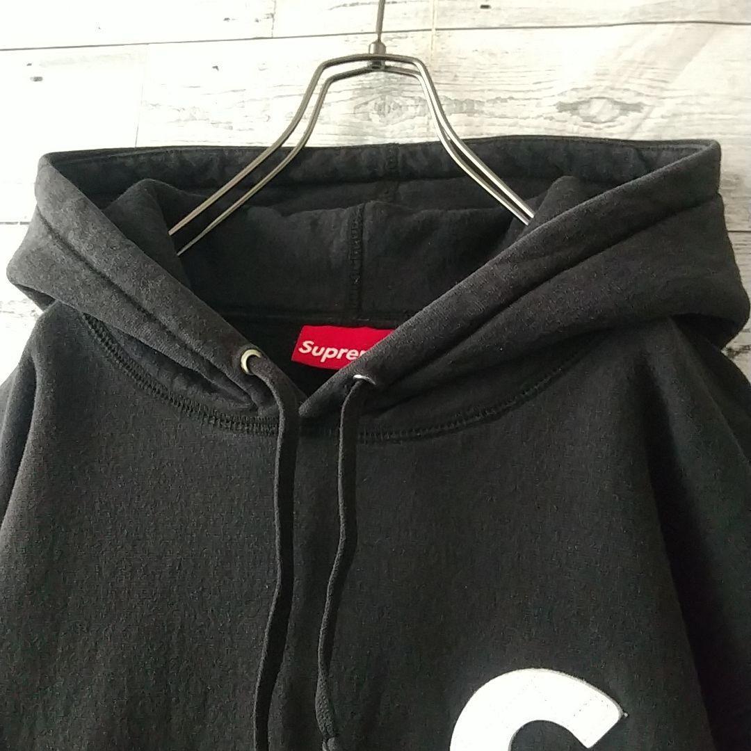 希少サイズ☆シュプリーム 刺繍 キルトレザー Sロゴ パーカー XL ブラック