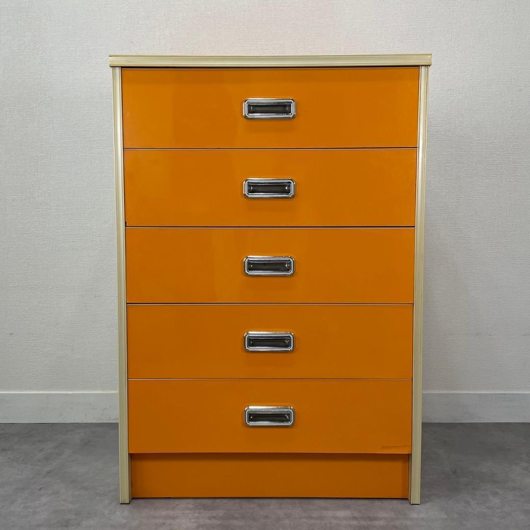 ヴィンテージ 昭和レトロ チェスト オレンジ タンス 5段 引き出し収納