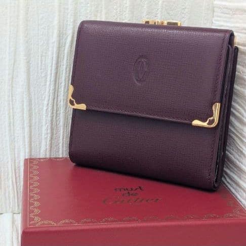 希少】美品 Cartier マストライン 三つ折り財布 がま口 ボルドー 付属品