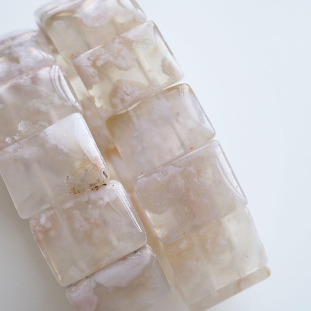 【抹茶】《2点限定》希少チェリーブロッサムアゲートのスクエアゴムブレス